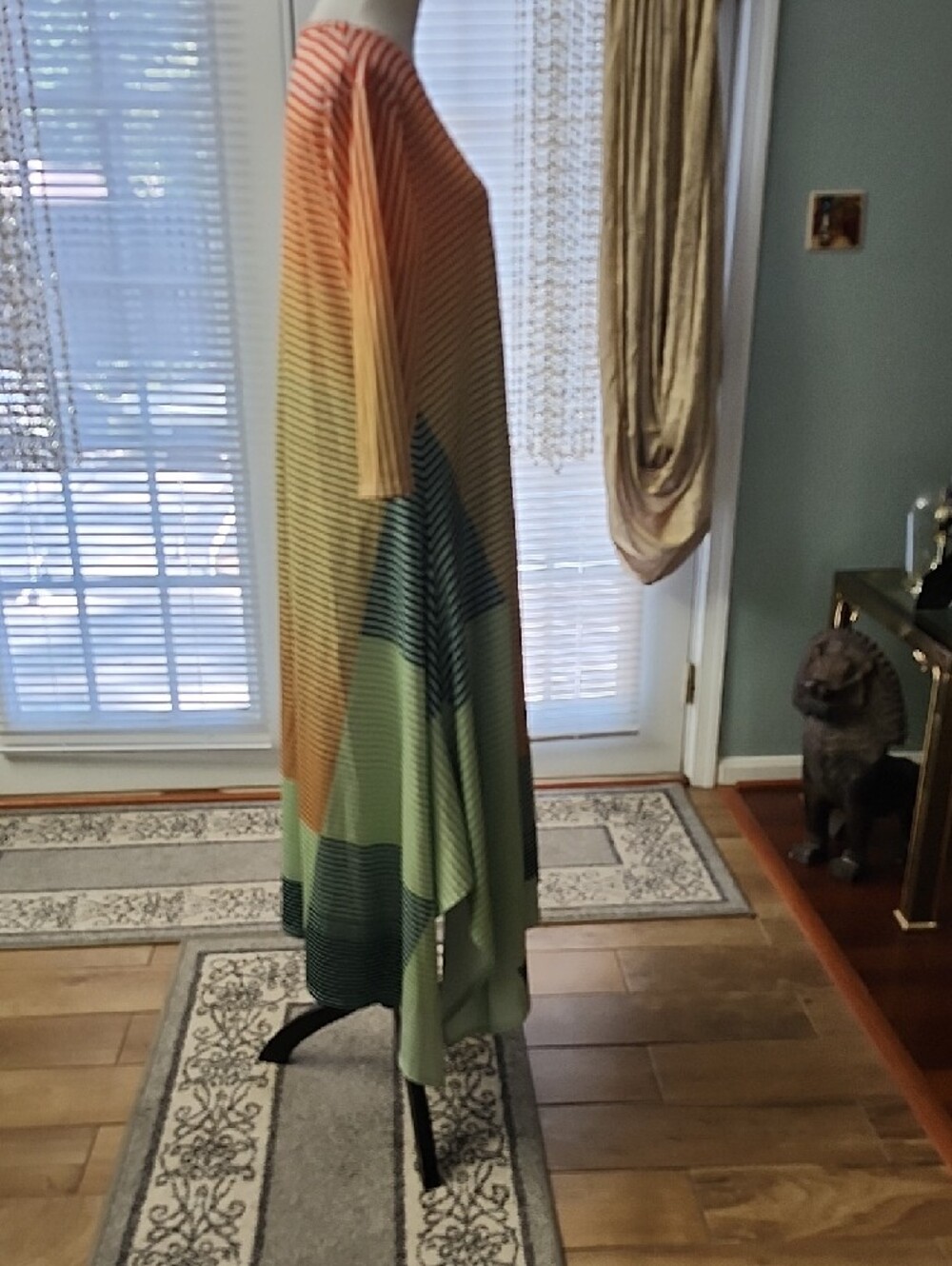 Striped Ombre Long Sleeve Maxi Dress in Orange and Green - Picture 2 of 4